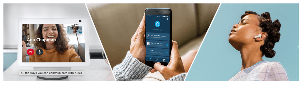 A pair of hands holding a smart phone with the Alexa App on display.